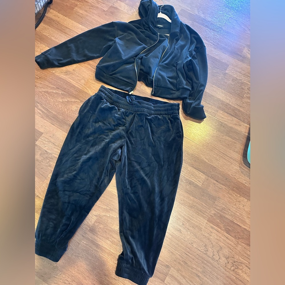 Express Black Velour Hoodie and Joggers Set